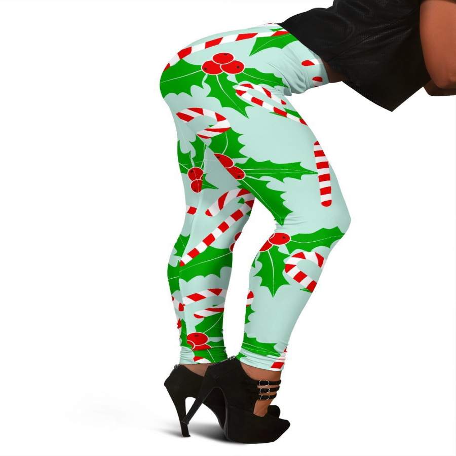 Christmas Candy Cane Pattern Print Women Leggings