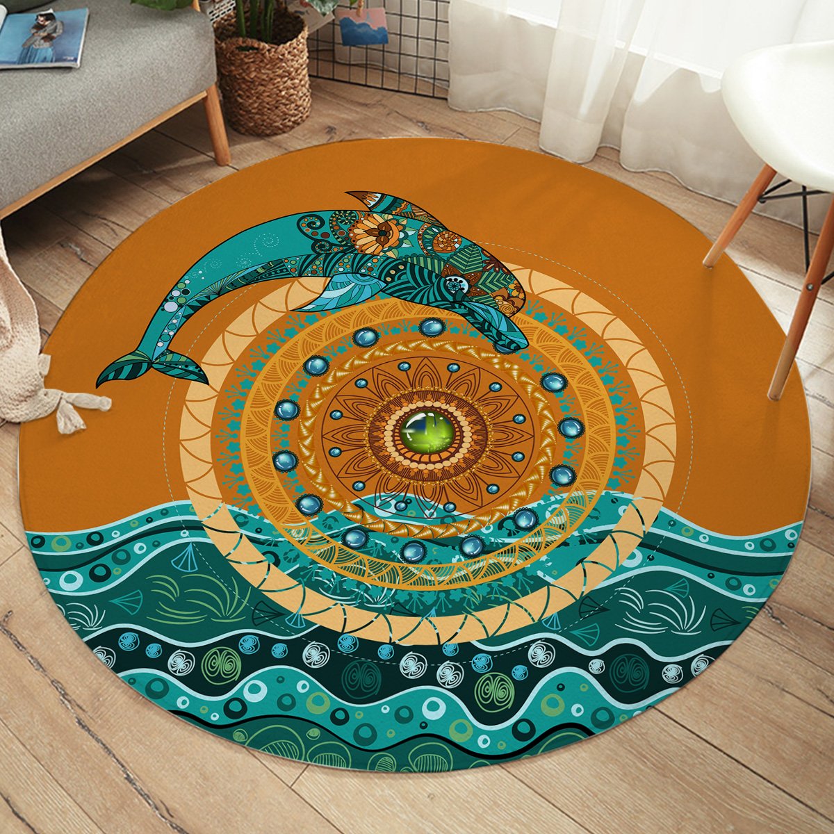 Leaping Ring Dolphin SW1399 Round Rug