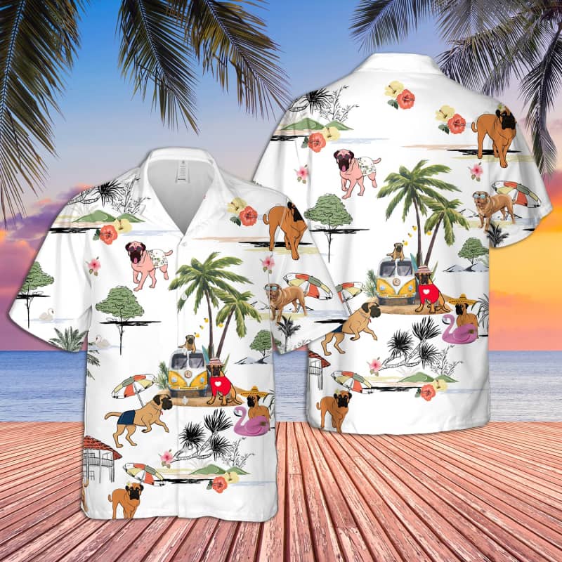 Unisex Bullmastiff Beach Hawaii Print Aloha Short Sleeve Casual Shirt Ha13187