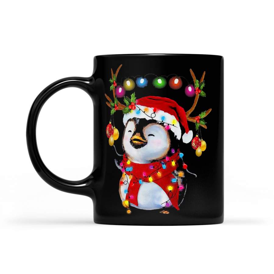 Penguin Reindeer Christmas Light – Black Mug