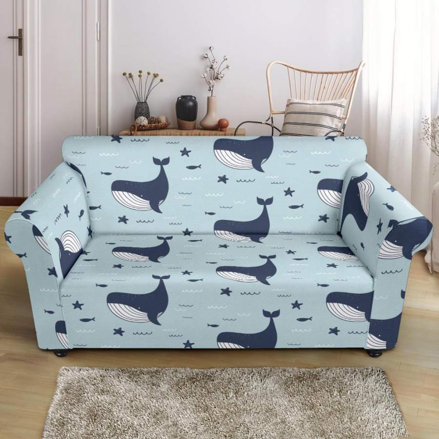 Humpback Whale Print Pattern Loveseat Cover