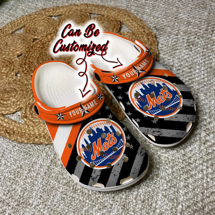 Baseball Crocss – Personalized Ny Mets American Flag Clog Shoes