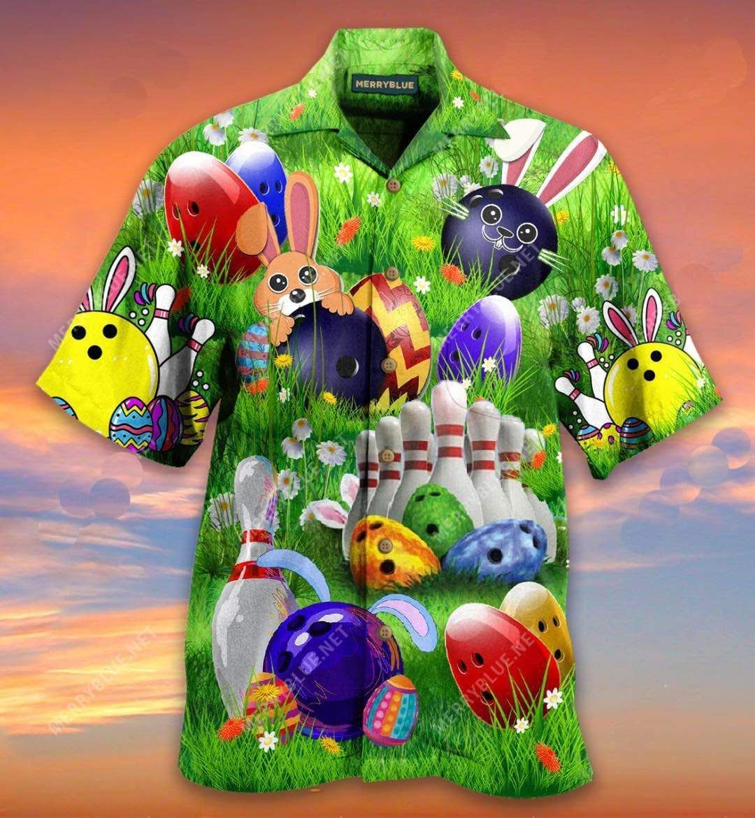 Get Now Happy Easter Bowling Eggs And Bunny Pin Green Hawaii Aloha Shirts Ha106642