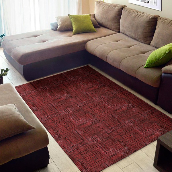 Red And Black African Ethnic Print Area Rug