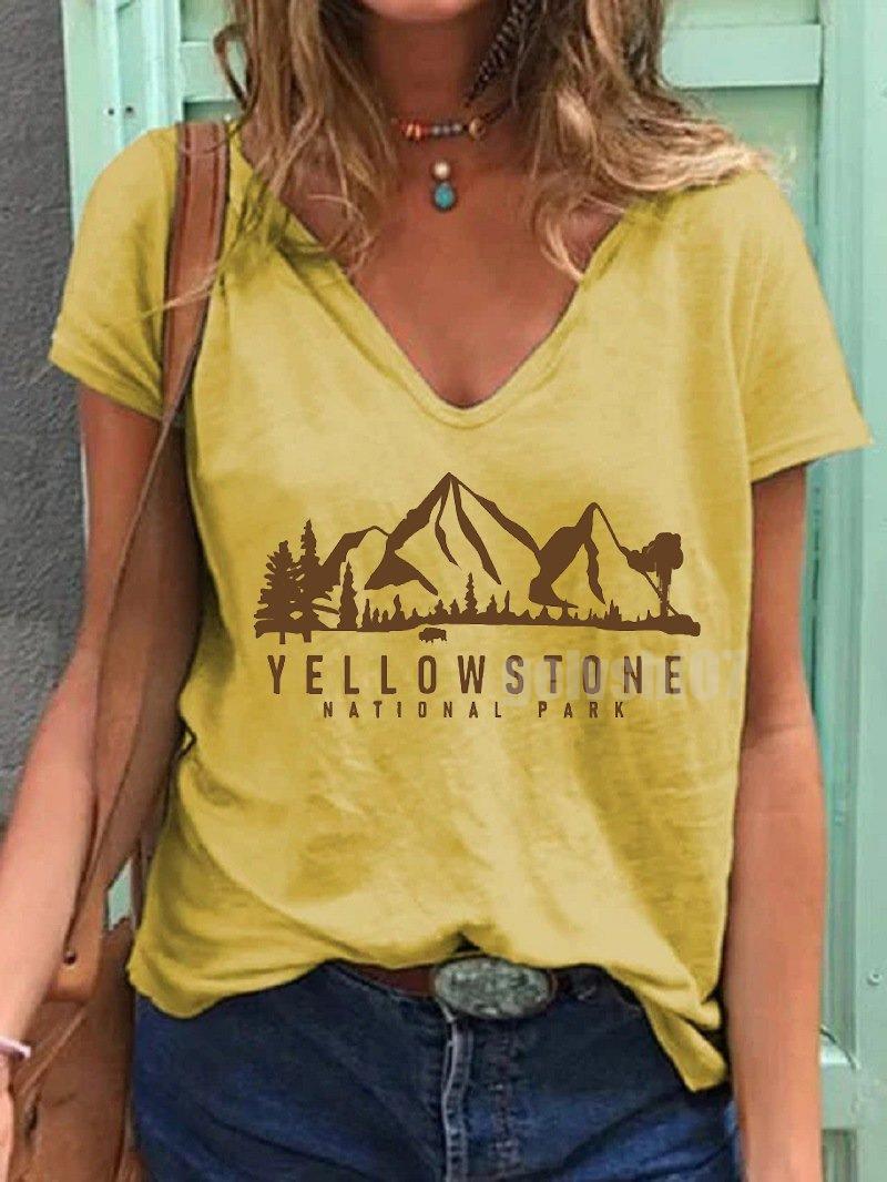 New Yellowstone 3D Printed T-Shirt Women T Shirts Loose Short Sleeve V-Neck Streetwear Tees Harajuku Female Vintage Summer Tops alx