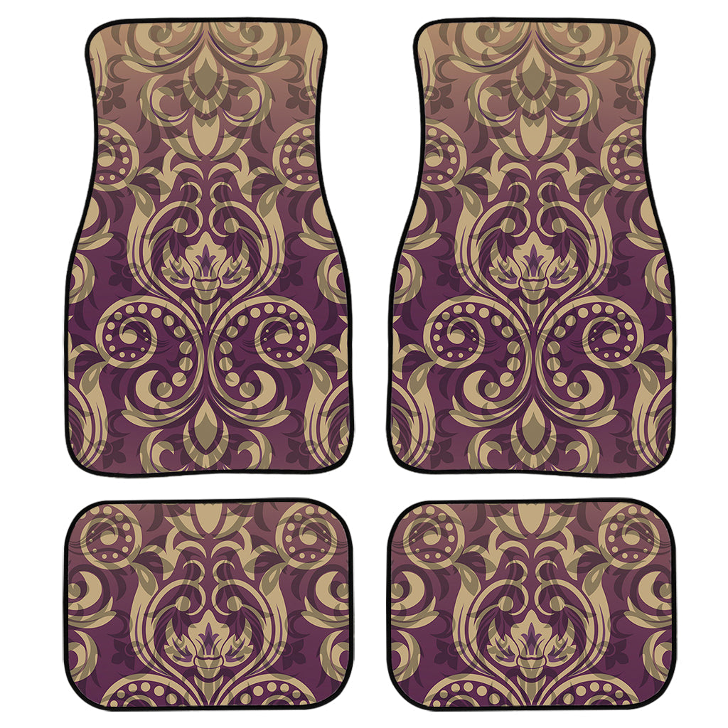 Vintage Western Damask Floral Print Front And Back Car Floor Mats, Front Car Mat