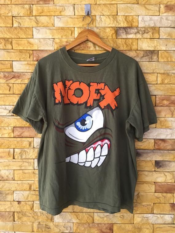 Vtg 90S Nofx Band Shirt Arge Size Olive Green Colour Punk Rock Skate Punk Hardcore Punk Gorilla Biscuits Green Day Mxpx Bad Religion T-Shirt