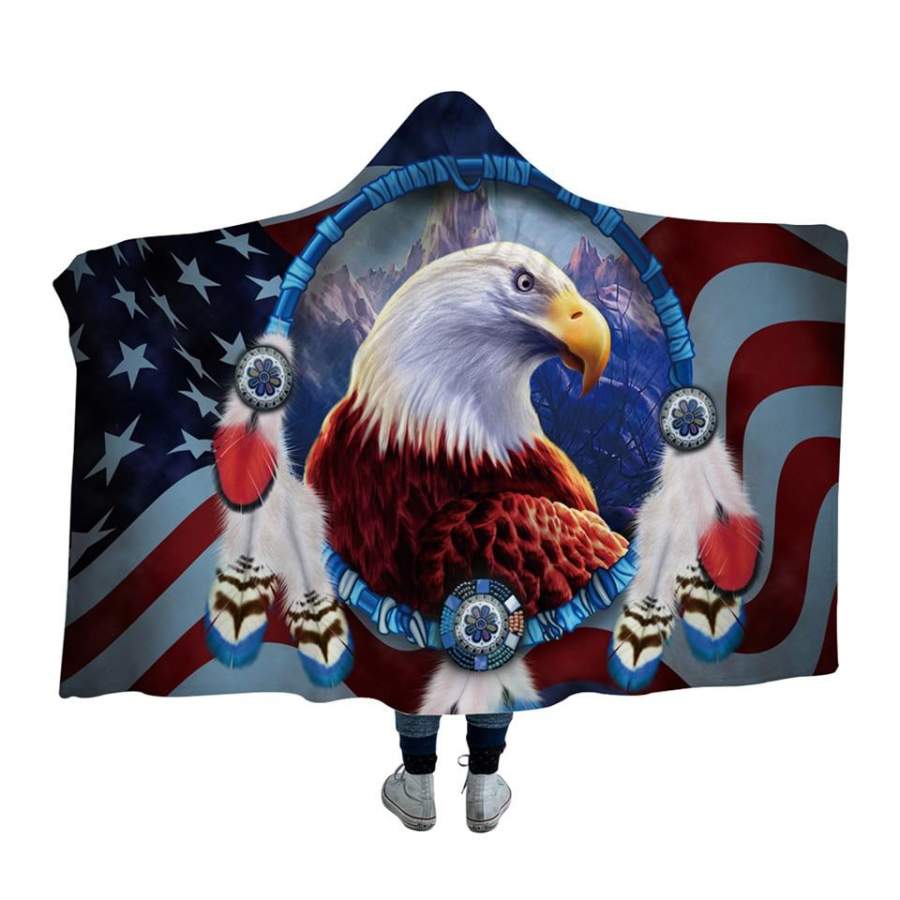 American Dreamcatcher Eagle Hooded Blanket