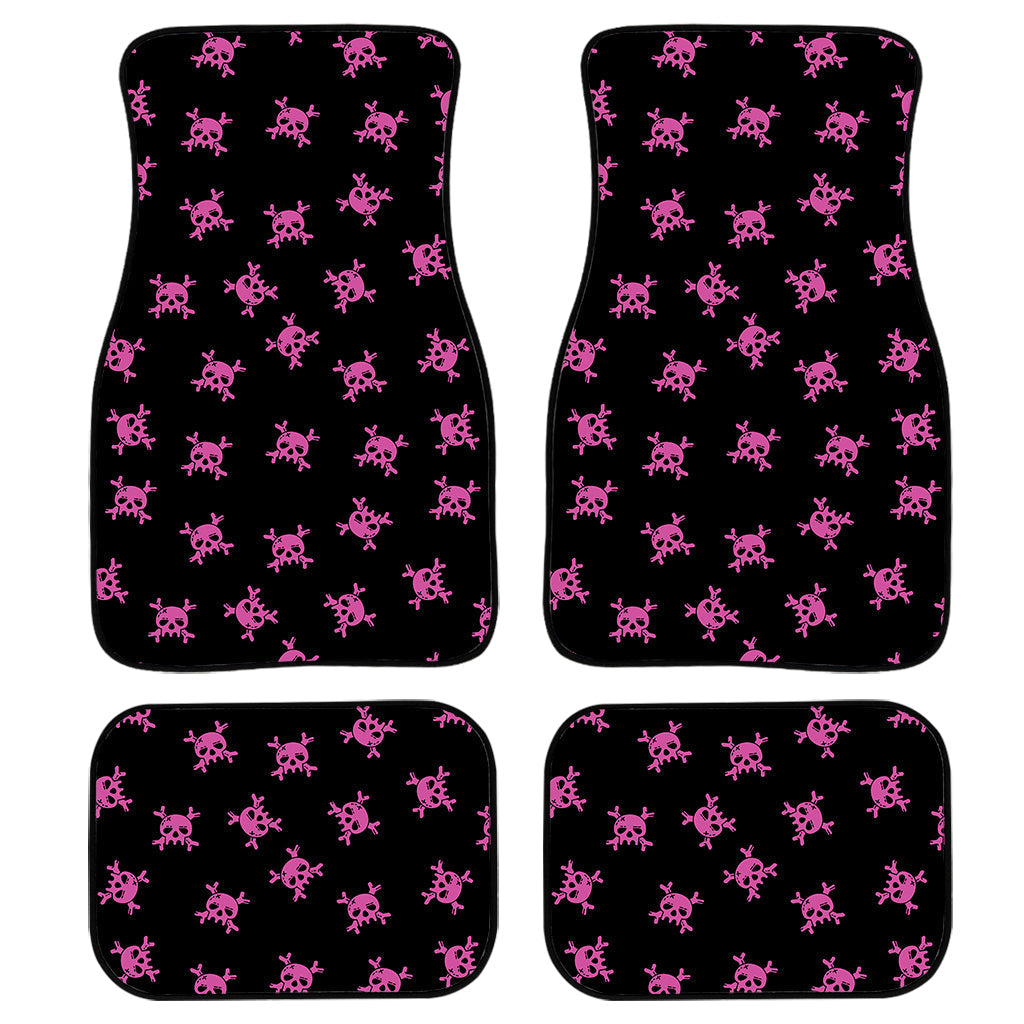 Pink Emo Skull Pattern Print Front And Back Car Floor Mats, Front Car Mat