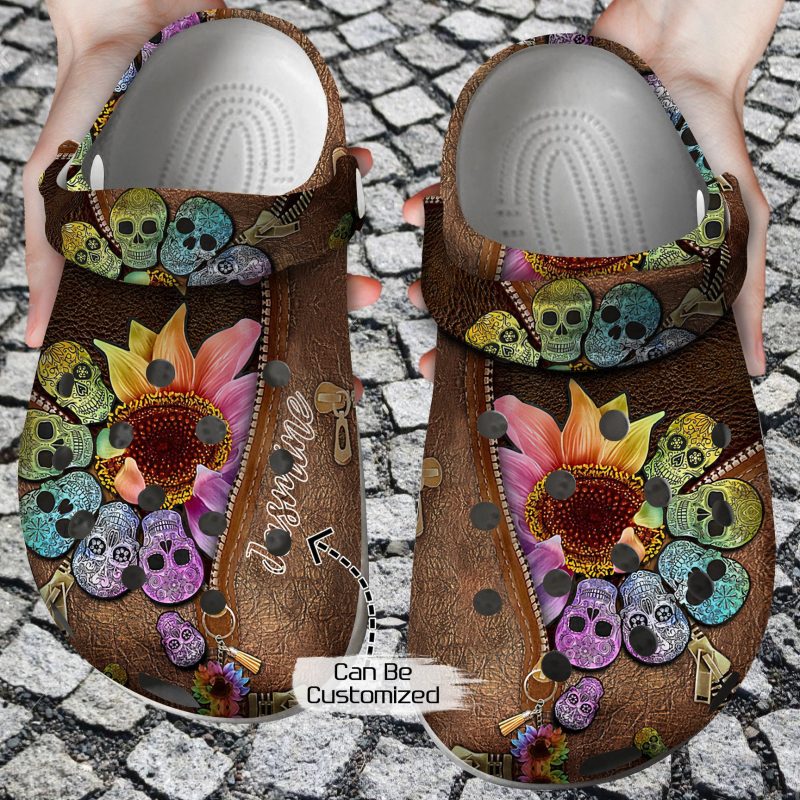 Skull Personalized Sunflower clog Shoes Skull