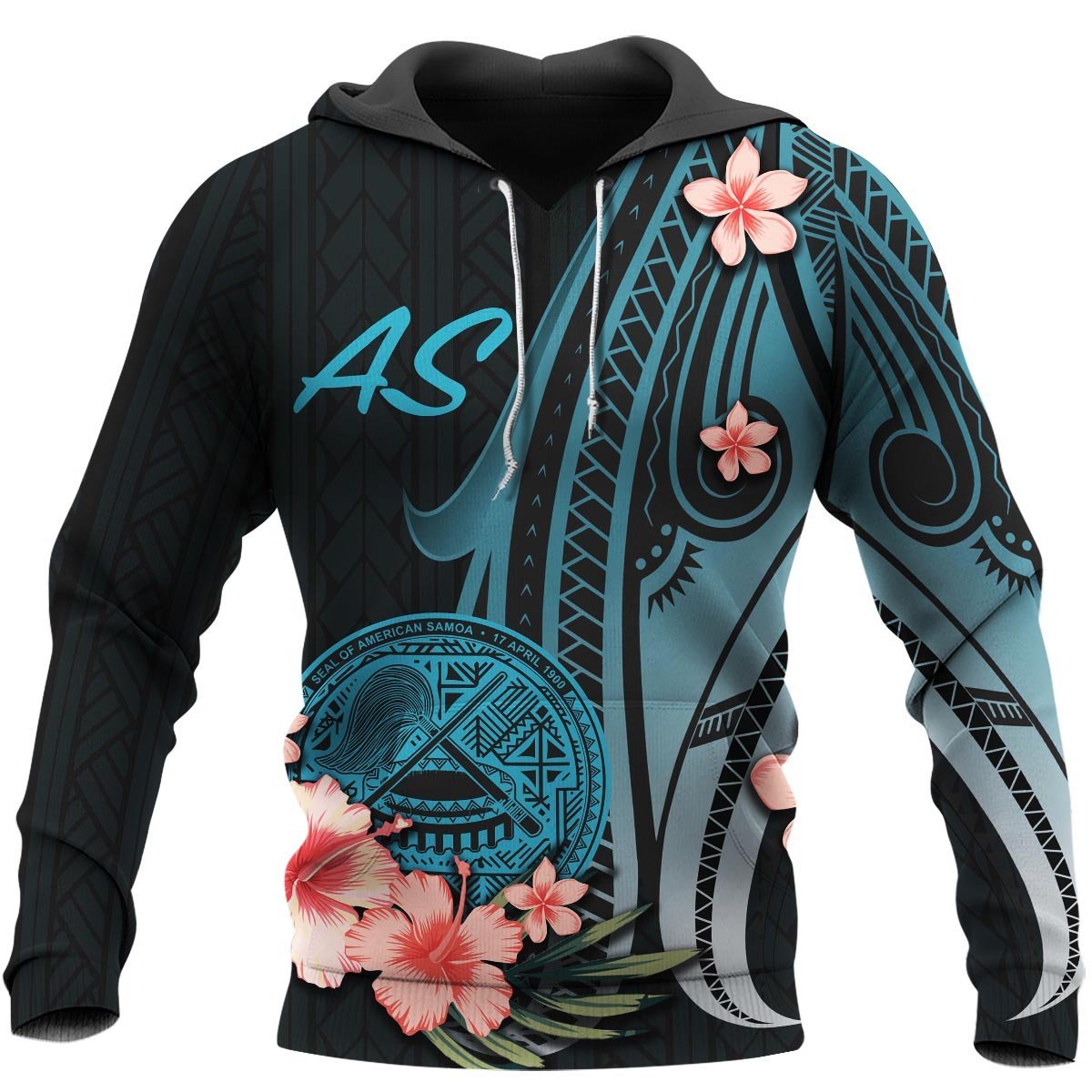 American Samoa – Turquoise Polynesian Hibiscus Pattern Style All Over Print