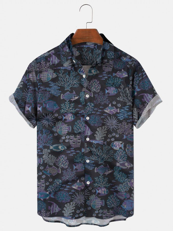 Mens Hawaii Shirt Casual Tropical Fish Black Holiday Aloha Beach Shirts Ha14369