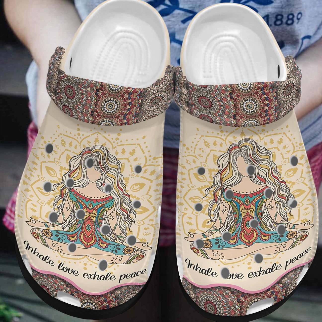 Yoga Personalized Clog, Custom Name, Text, Color, Number Fashion Style For Women, Men, Kid, Print 3D Love And Peace