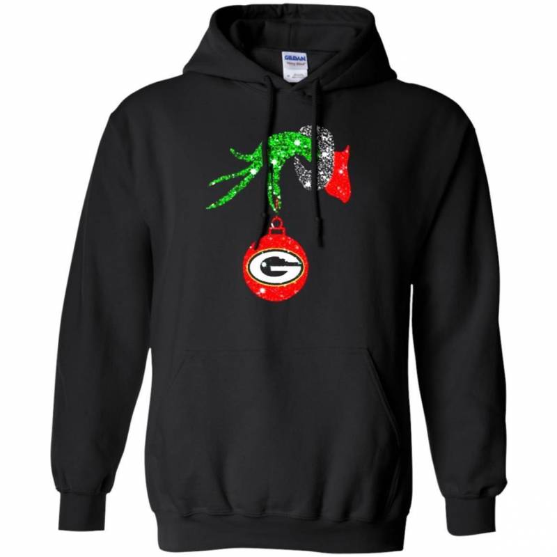 Grinch Hand Ornament Green Bay Packers Glitter Christmas Hoodies