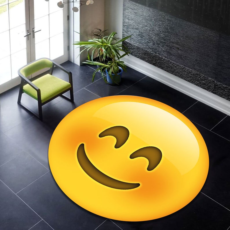 Emoji Rug, Round Rug, Emoji Patterned Rug, Room Decoration, Emoji Patterned Round Rug, Themed Rug ,Non-Slip Round