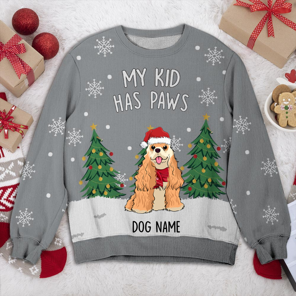 American Cocker Spaniel My Kid Has Paws Personalized Sweater, Dog Ugly Christmas Sweater