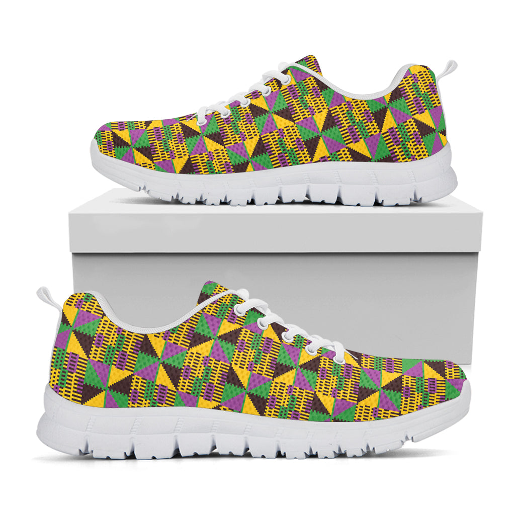 African Kente Pattern Print White Sneakers