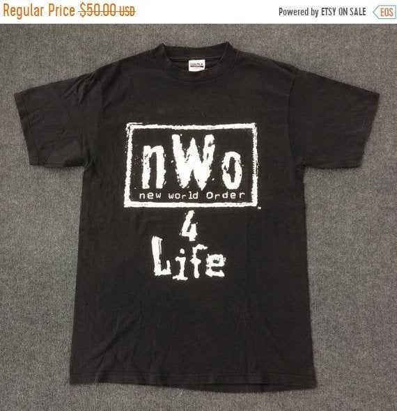 Vintage N W O Nwo New World Order 4 Life Black Wrestling 90S Shirt