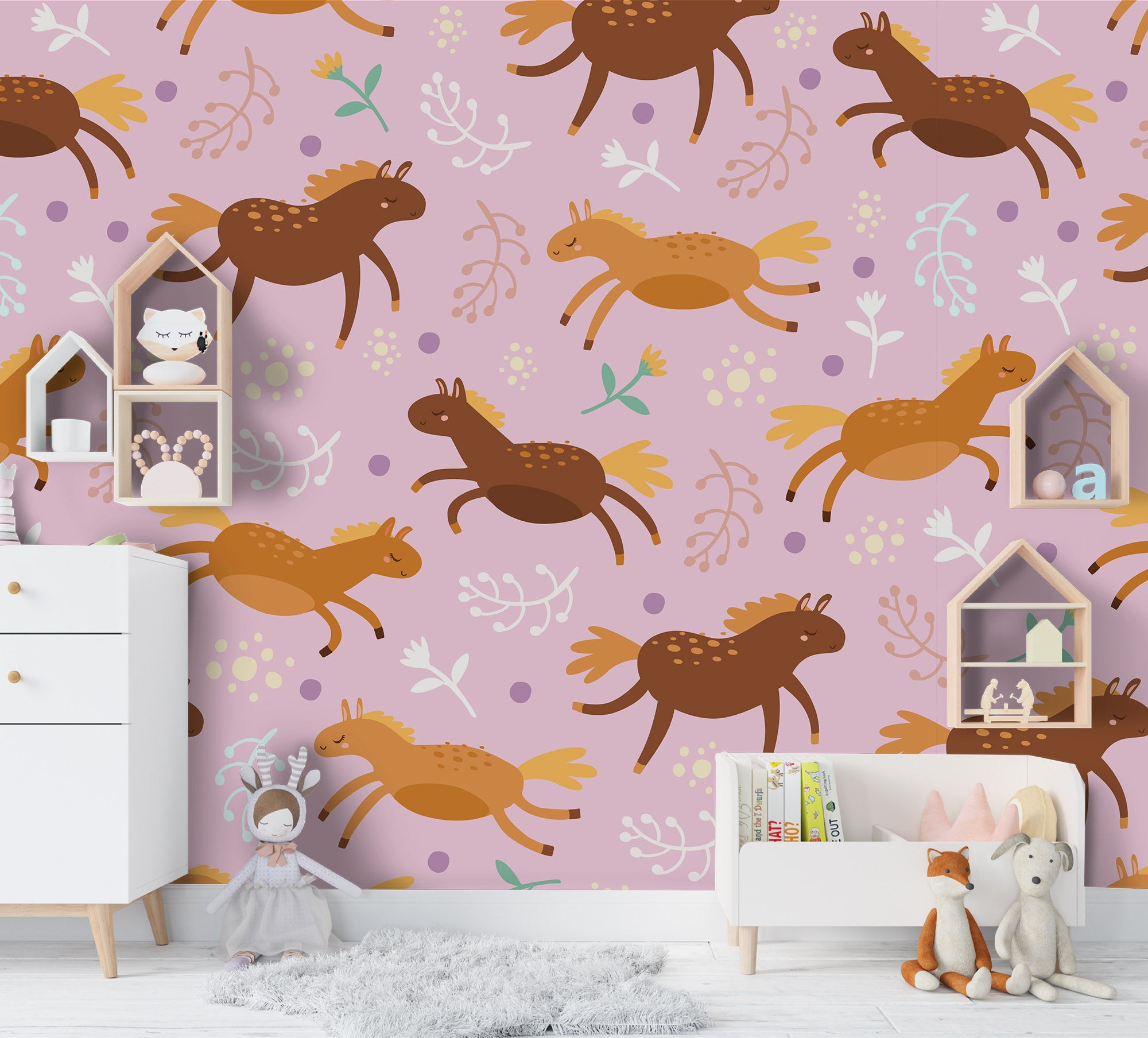 3D Cartoon Animal Pink Wall Mural Wallpaper 117