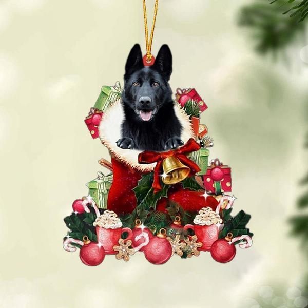 Black German Shepherd-Red Boot Hanging Ornament