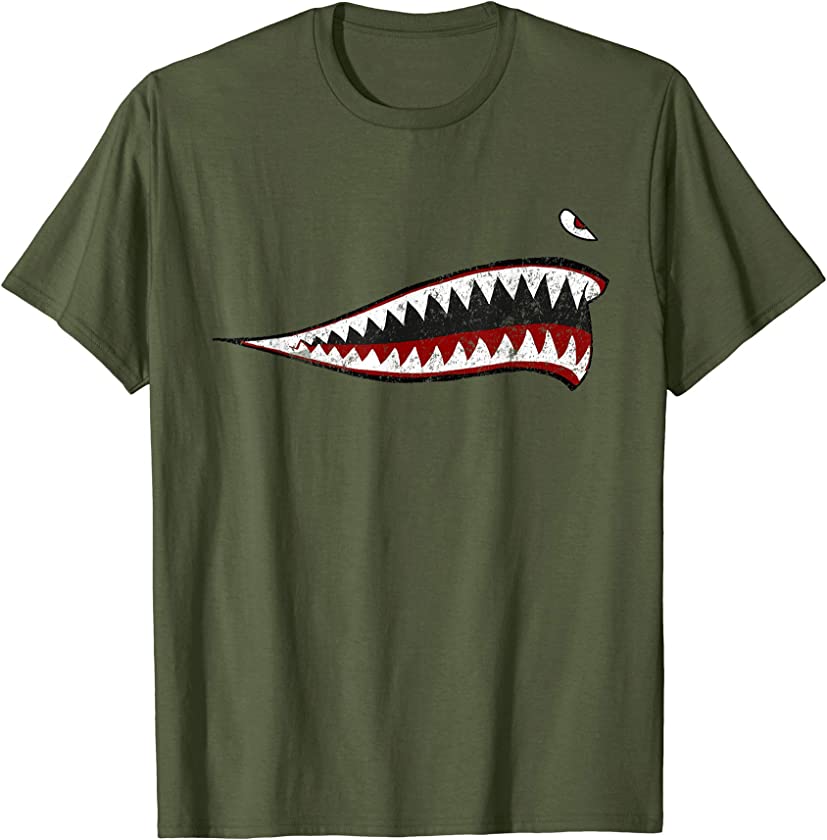 Shark Teeth P-40 Warhawk Nose Art WWII WW2 Airplane Vintage T-Shirt