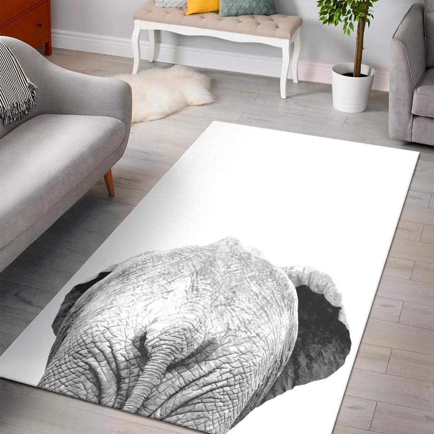 Black White Elephant Back  Area Rug ,  Room Rugs, Floor Decor Home Decor