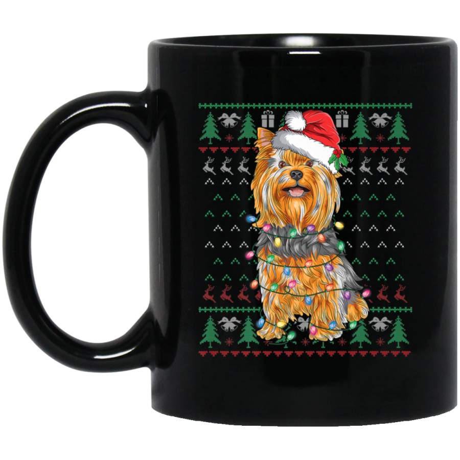 Yorkshire Terrier Dog Lover Christmas Tree Ugly Sweater Premium  11 oz 15 oz Mug Black