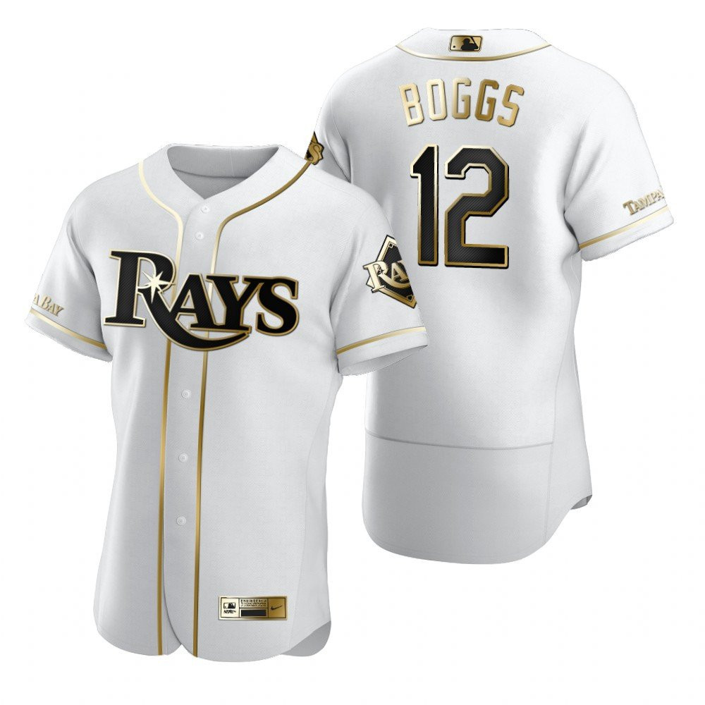 Tampa Bay Rays #12 Wade Boggs MLB Golden Brandedition White Jersey Gift For Rays Fans