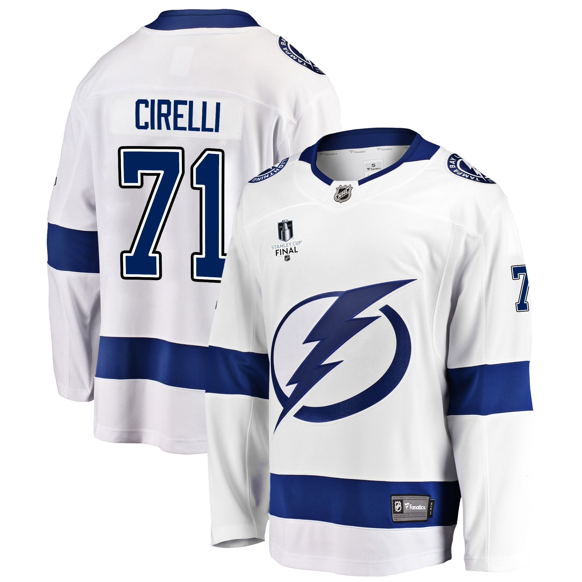 Tampa Bay Lightning Anthony Cirelli 71 Away 2022 Stanley Cup Final Breakaway Men Jersey – White