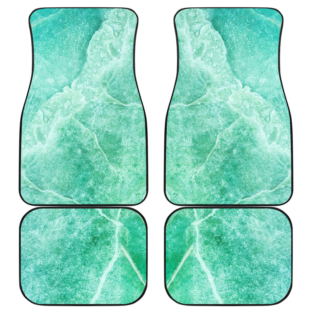 Teal Marble Print Front And Back Car Floor Mats, Front Car Mat