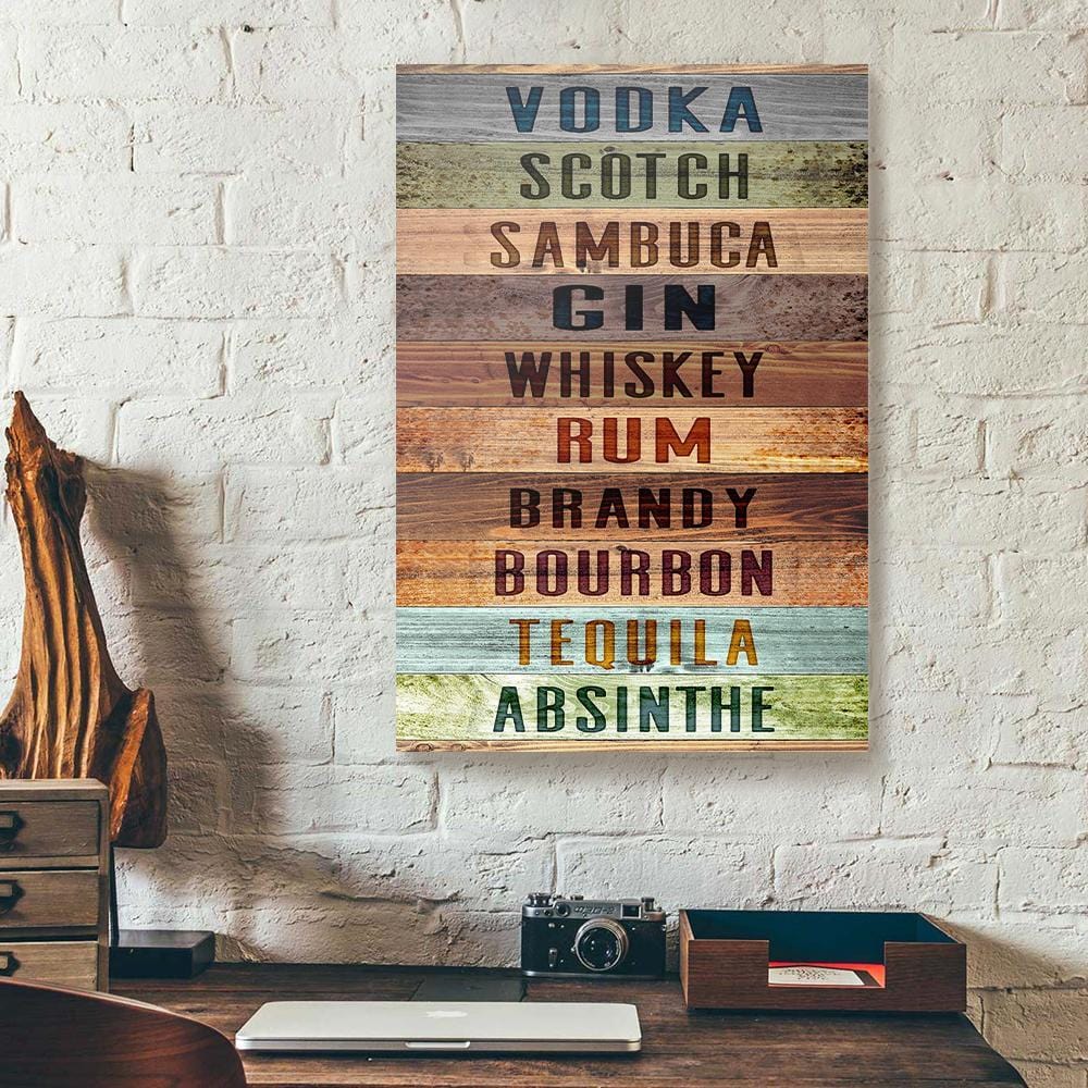 Canvas Prints Vodka Scotch Sambuca Gin Wood Frame Kitchen Canvas Wall Art Home Decoration