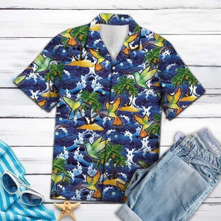 Ocean Waves Hummingbird Tropical Vibe Hawaii Aloha Shirts Ha89501