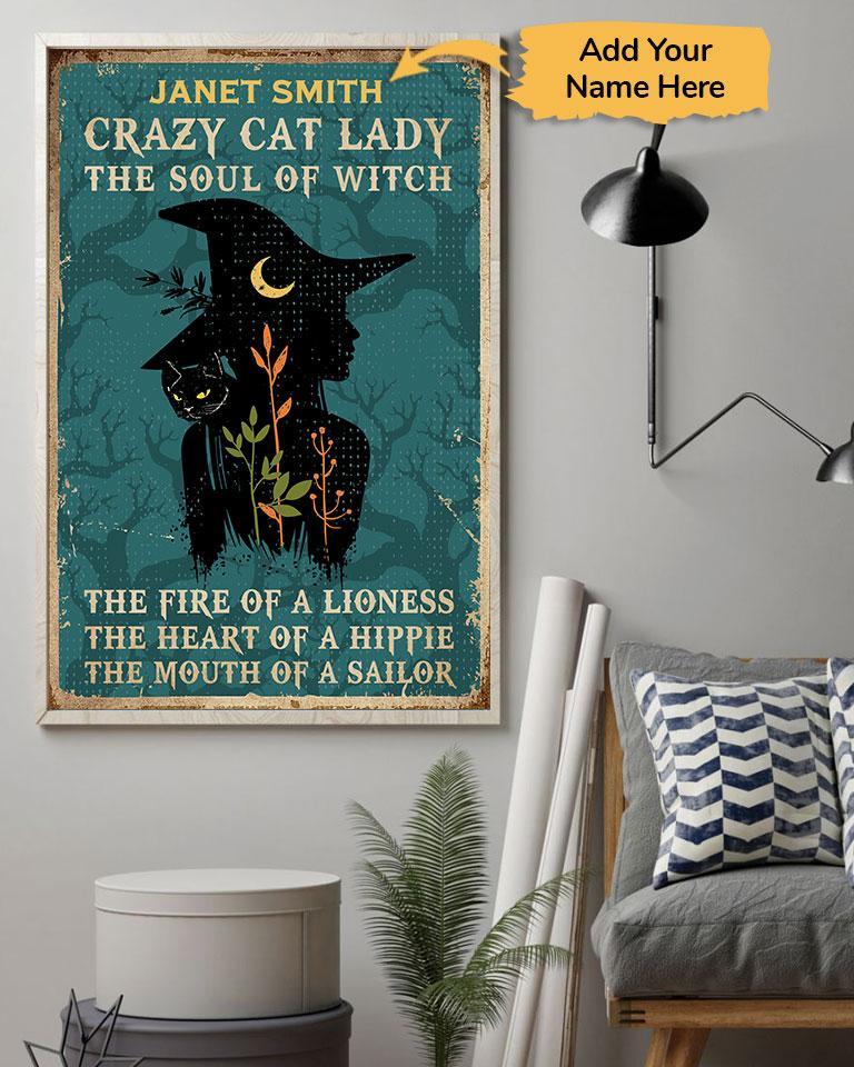 Aeticon Gifts Personalized Crazy Cat Lady Witch Custom Name Canvas Mom Dad Gift Home Decor