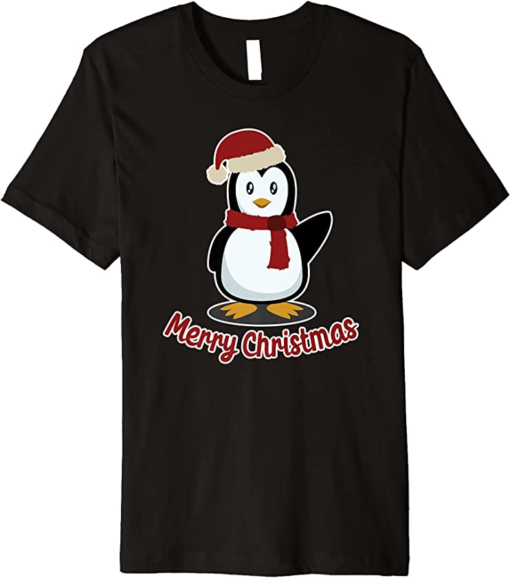 Merry Christmas, Cute Santa Penguin, Men Women Kids, Xmas Premium T-Shirt