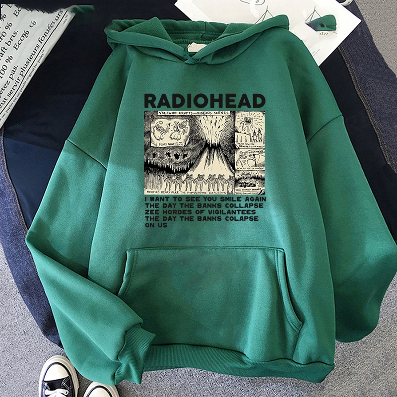 Vintage Radiohead Hoodie Men Fashion Oversized Hoodies Kids Gothic Hip Hop Hoodie Sweatshirt Women Sweat Radiohead Coat Rock Boy alx