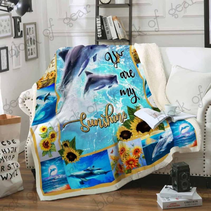 Dolphin Animal Fleece Blanket  You Are My Sunshine