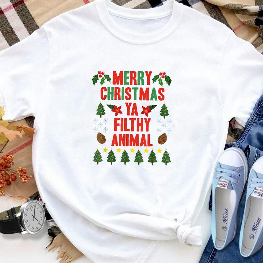 Pine tree noel merry christmas ya filthy animal cute funny holiday white cotton t shirt for men and women S-6XL