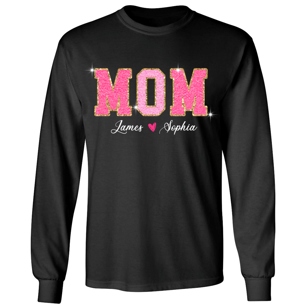 Personalized Mom And Kids Valentine Day Pink Glitter Longsleeve