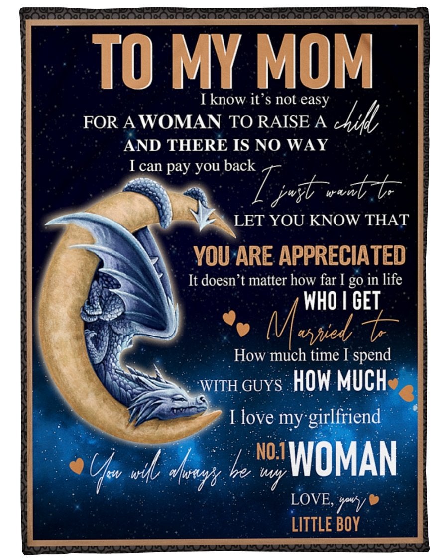 To My Mom You Are Appreciated From Little Boy, Dragon Fleece Blanket , Mother’S Day Gift From Son To Mom, Best Mother’S Day Gift Ideas, Home Decor Bedding Couch Sofa Soft And Comfy Cozy