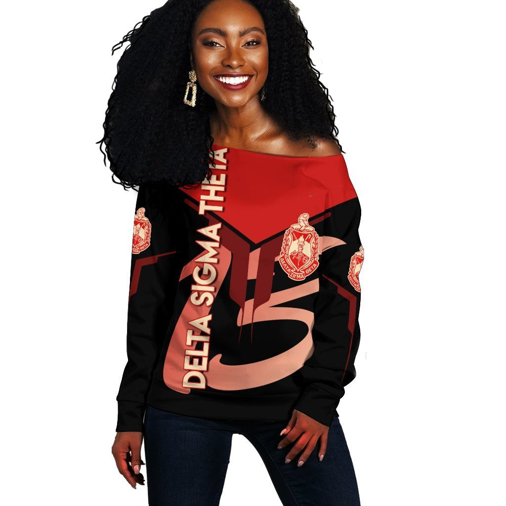 Greek Life Sweatshirt – Delta Sigma Theta Red Women Off Shoulder Drinking Style J5