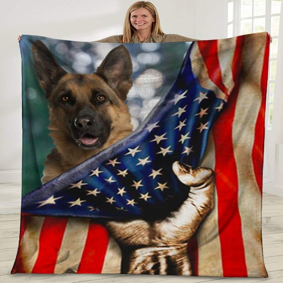 3D German Shepherd Dog American Usa Flag Blanket – Custom Blanket