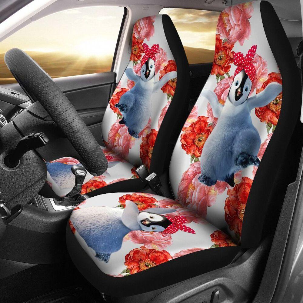 FUN CAR DECOR PENGUIN RED FLOWER SEAT COVERS