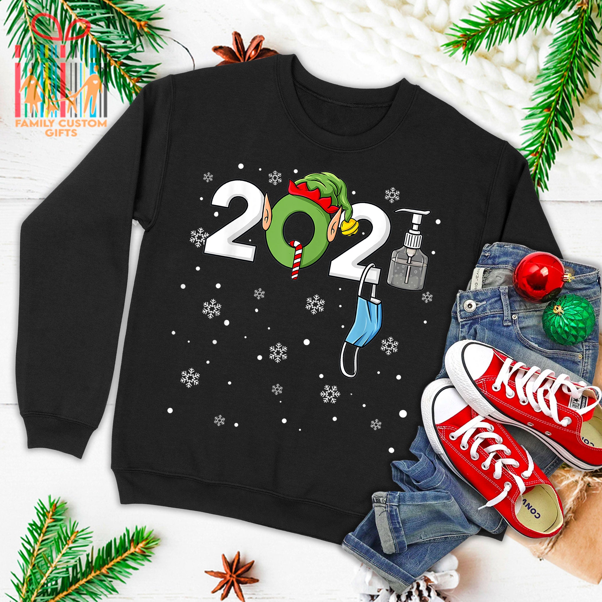 Christmas Elf 2021 Funny Boys Kids Family Xmas Ugly Christmas Sweater T-Shirt