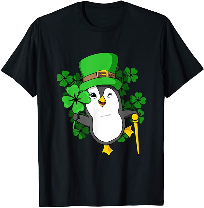 St Patricks Day Penguin Green Shamrock Kids & Woman T-Shirt