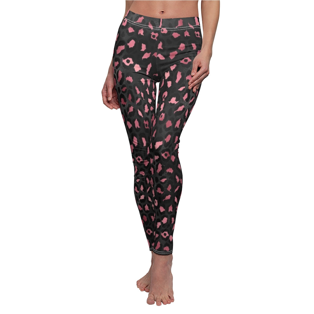 Black Rose Gold Leopard Women’S Cut & Sew Casual Leggings