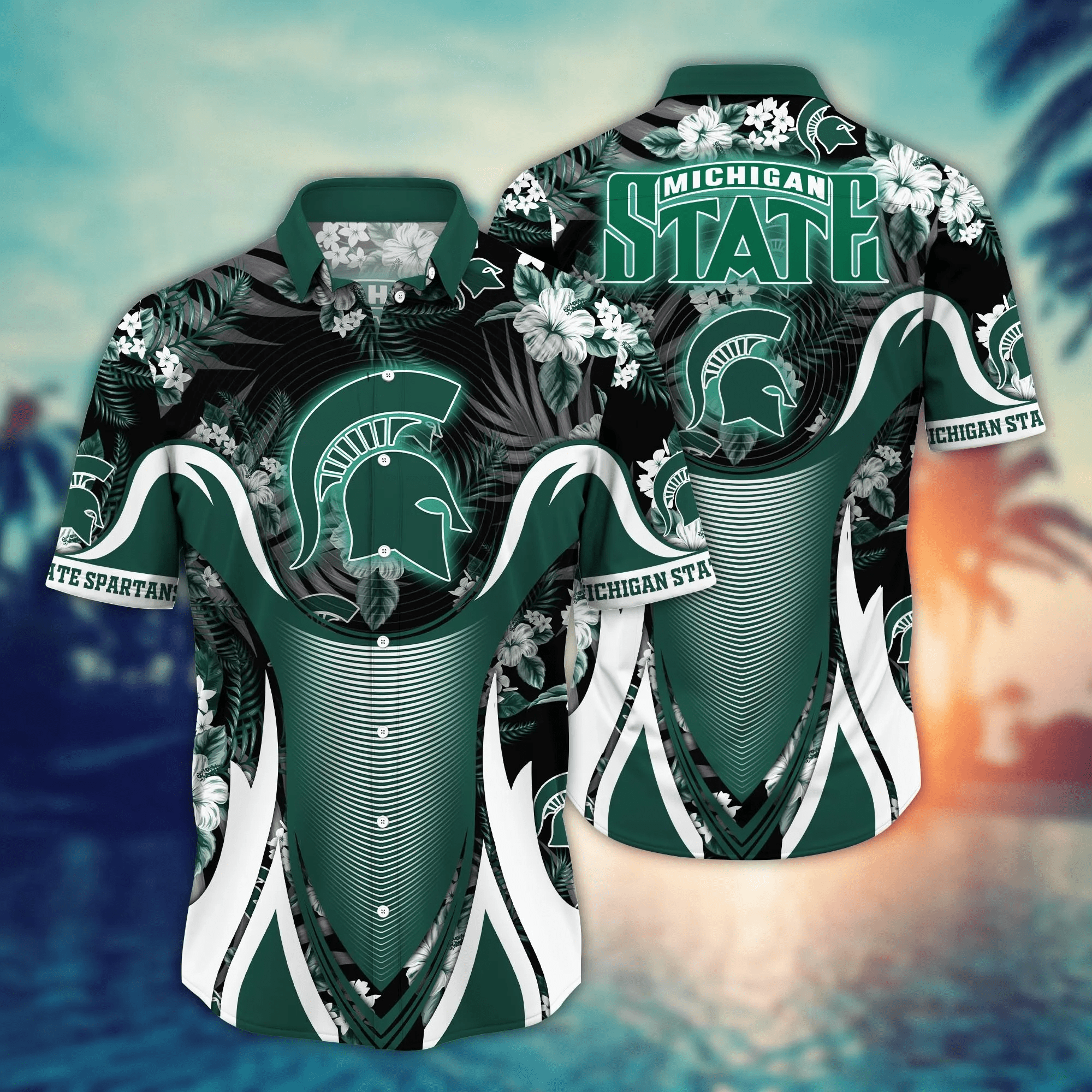 Michigan State Spartans NCCA Hawaiian Shirt Umbrellas (For Sun) Aloha Shirt