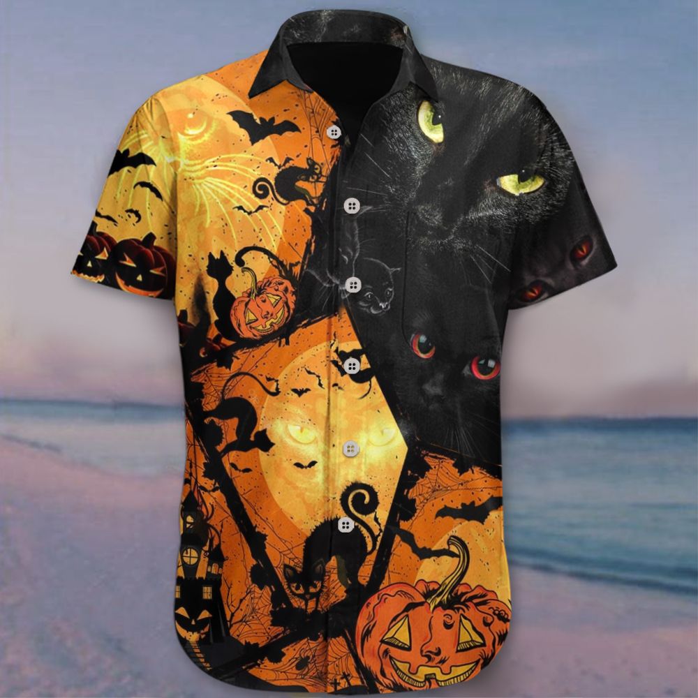 Black Cat Halloween Hawaii Shirt Pumpkin Themed Costume Ha95671