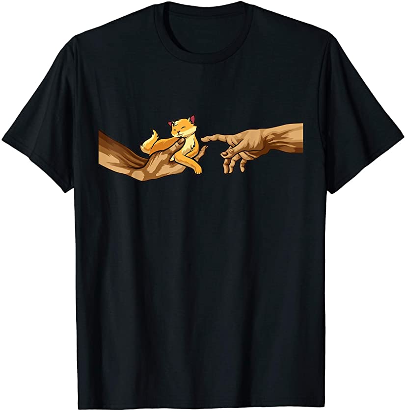 Michelangelo Hands Creation Of Adam Cute Kitten Cat Parody T-Shirt