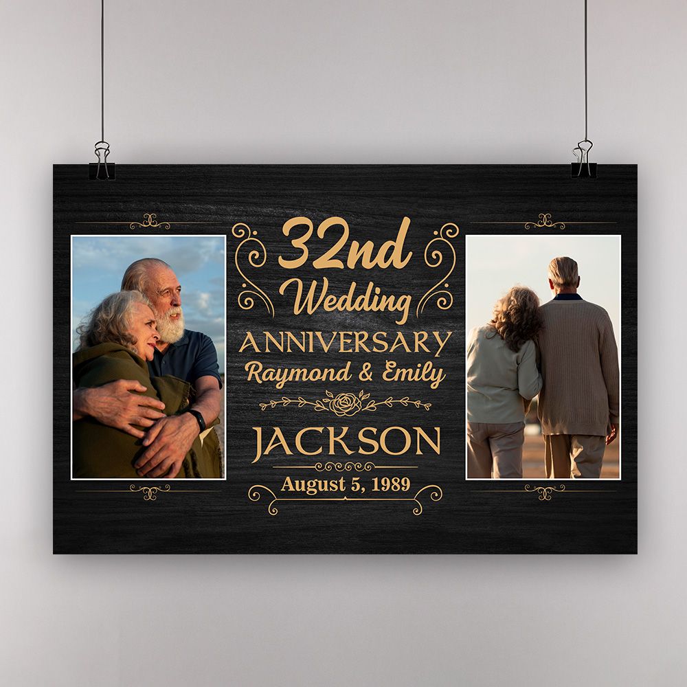 Personalized Photo, Names & Date 32Nd Wedding Anniversary Gifts Poster For Couple, Husband, Him , Wife, Her