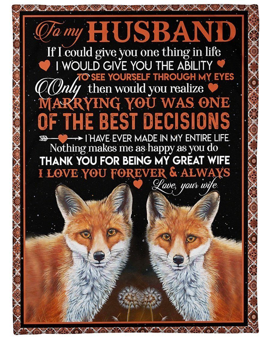 To My Husband Fox Thanks For Being My Great Wife,Fleece Blanket,Gift For Husband Home Decor Bedding Couch Sofa Soft And Comfy Cozy